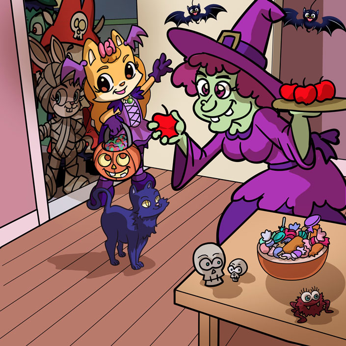 book illustration of young kids on hallween night